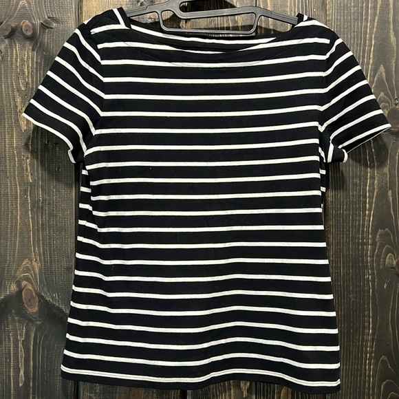 Kate Spade Broome Street Top M Stripe Essential Tee Bow Detail Cotton Stretchy - Picture 1 of 6